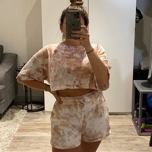 Nude Tie dye Crop top + shorts set